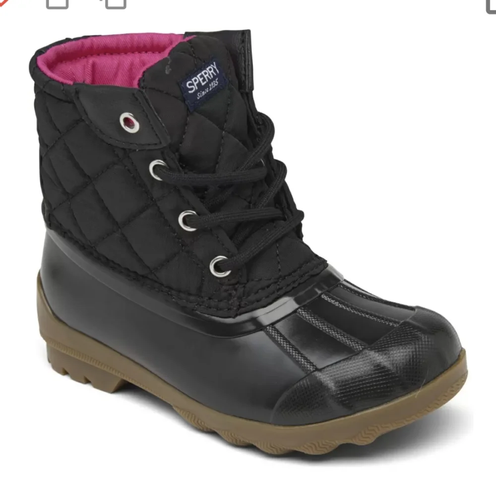 Girls black port boot by Sperry